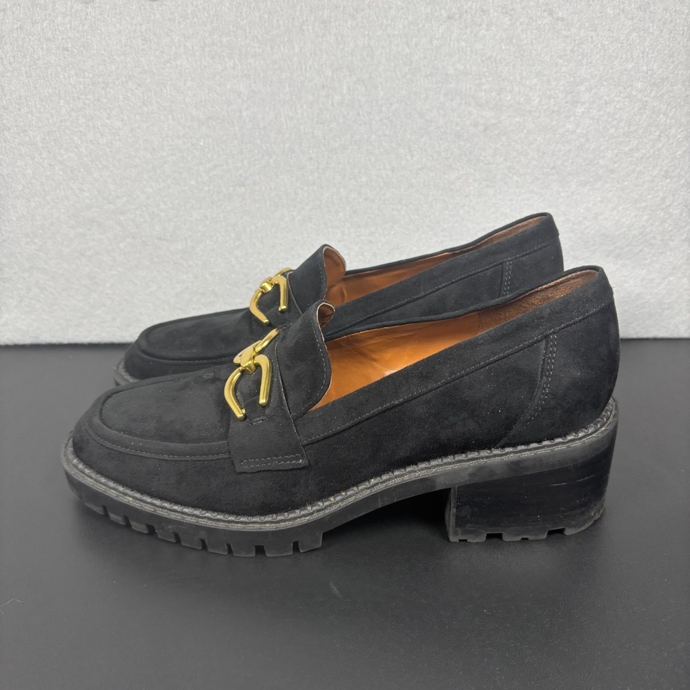 Marc Fisher Women's Black Suede Delanie Loafer Shoes Size 6.5 Gold Horsebit
